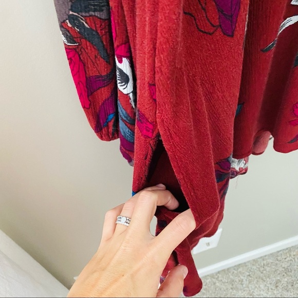 Free People Button Neck Electric Orchid Tree Swing Tunic Dress Red Sz Sm… - Picture 5 of 11